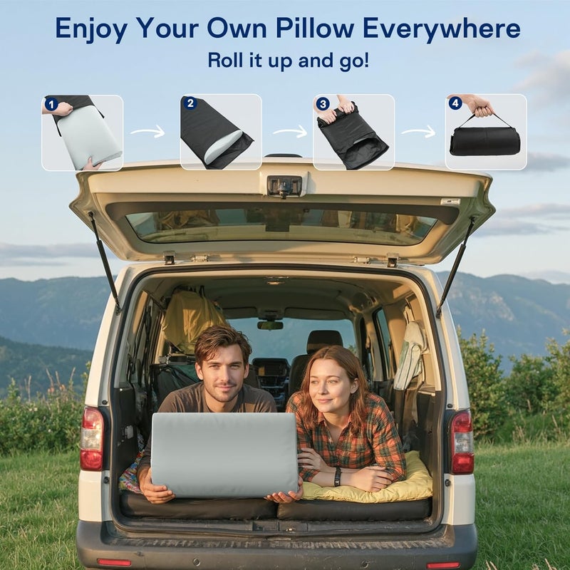 Ruizman Memory Foam Travel Pillow - Cooling Camping Pillows for Sleeping 2 Heights Design - Small Memory Foam Pillow for Hiking, Backpacking, with Portable Storage Bag (Grey) - Image 3